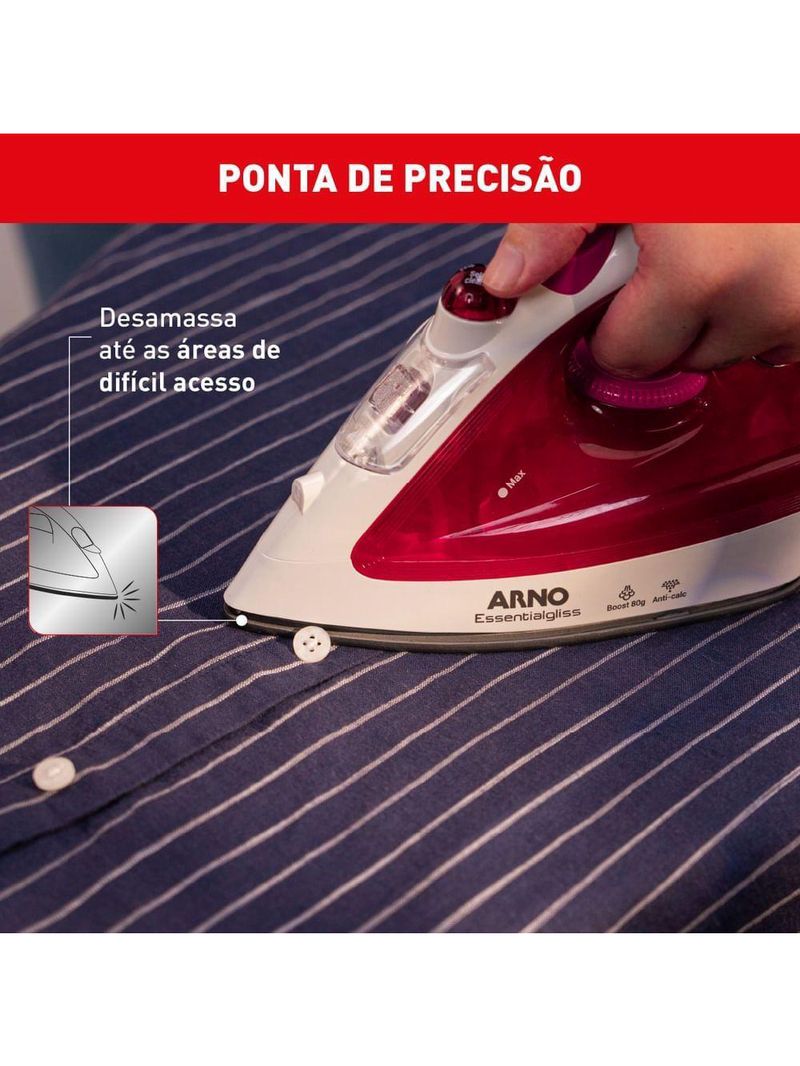 Ferro De Passar A Vapor Essentialgliss Arno FMQ Rosa E Branco 220V