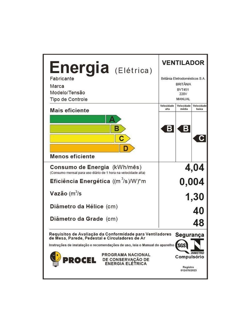 Ventilador Britânia Coluna Maxx Force 8 pás 170W Preto 220V