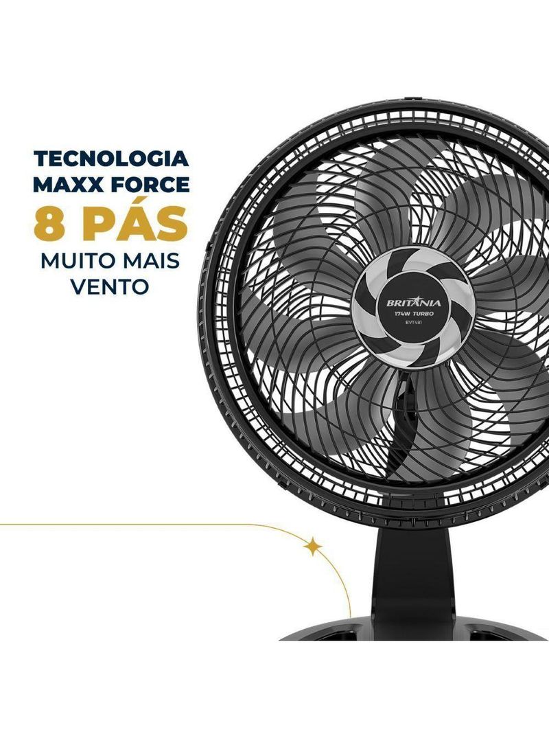 Ventilador Britânia Mesa Maxx Force 8 pás 174W Preto 220V