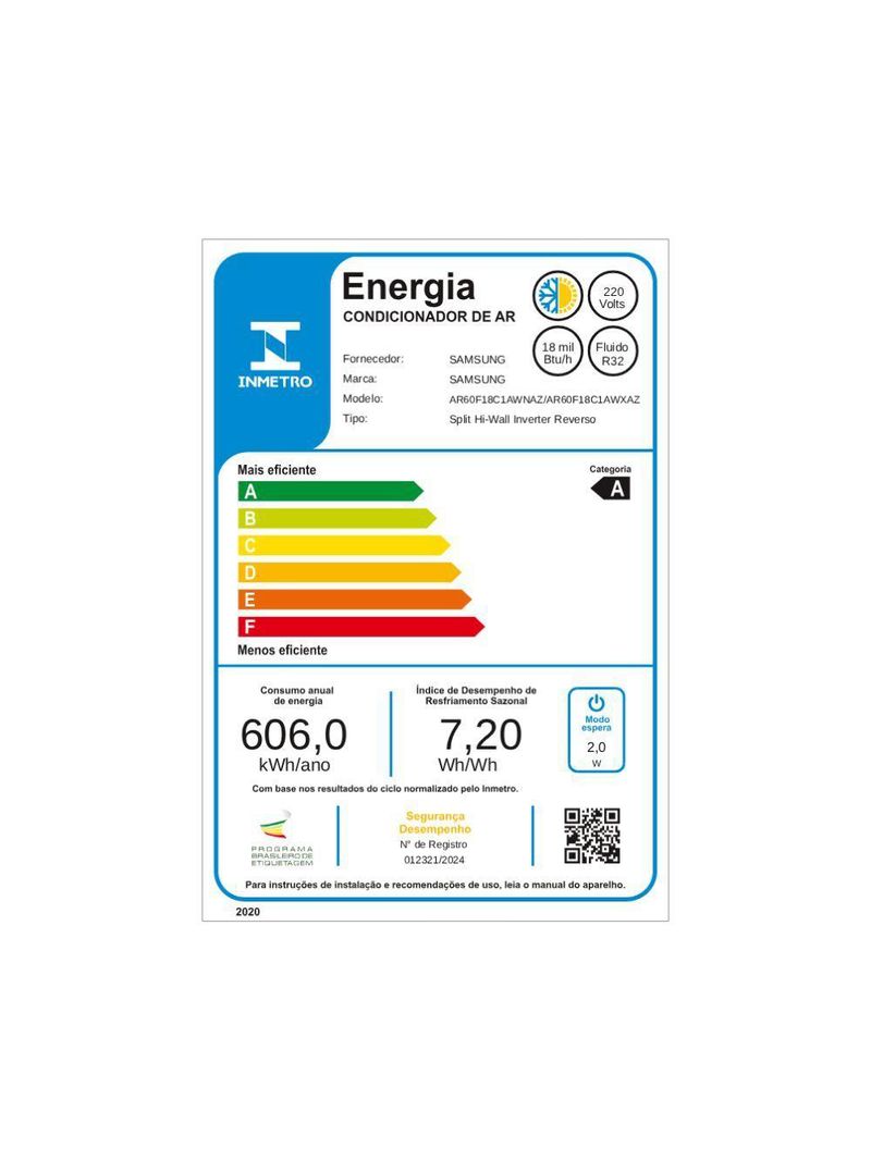 Ar Condicionado Split Inverter Samsung WindFree AI 18000 BTUs Quente e Frio 220V AR60F18C1AWXAZ