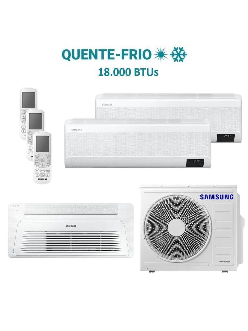 Ar Condicionado Multi Tri Split HW e K7 Samsung Wind Free 24000 BTU (2x9000+1x18000) Quente e Frio Inverter R410 220V (AJ068AXJ3KH/AZ)