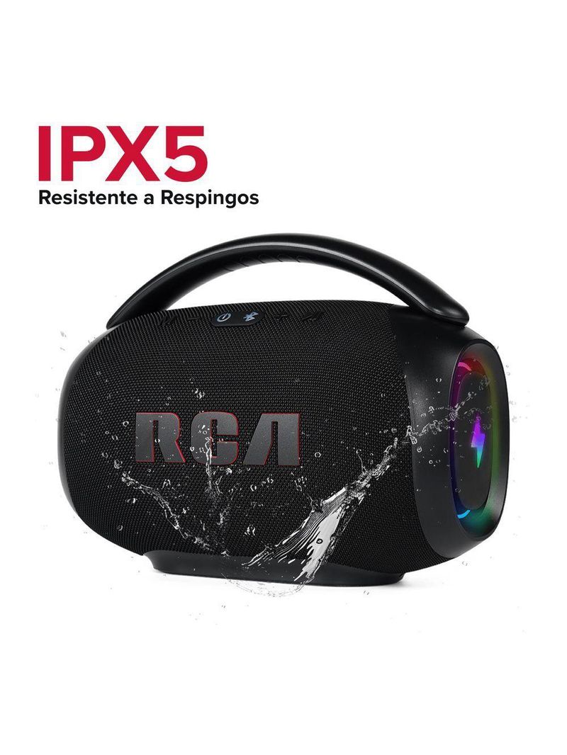Caixa de Som Portátil RCA Bluetooth 90W IPX5 Luzes LED RGB Potente FR213 Mini