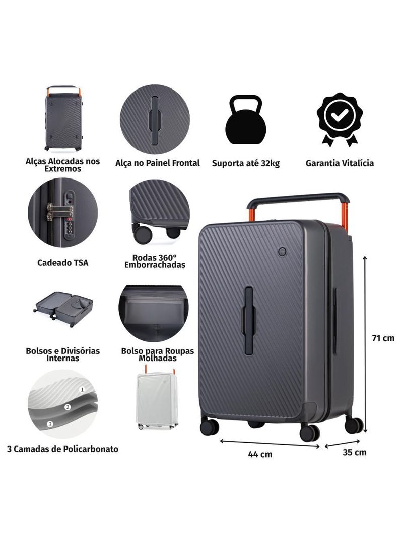 Mala de viagem grande policarbonato 4 rodas bahamas trunk branca