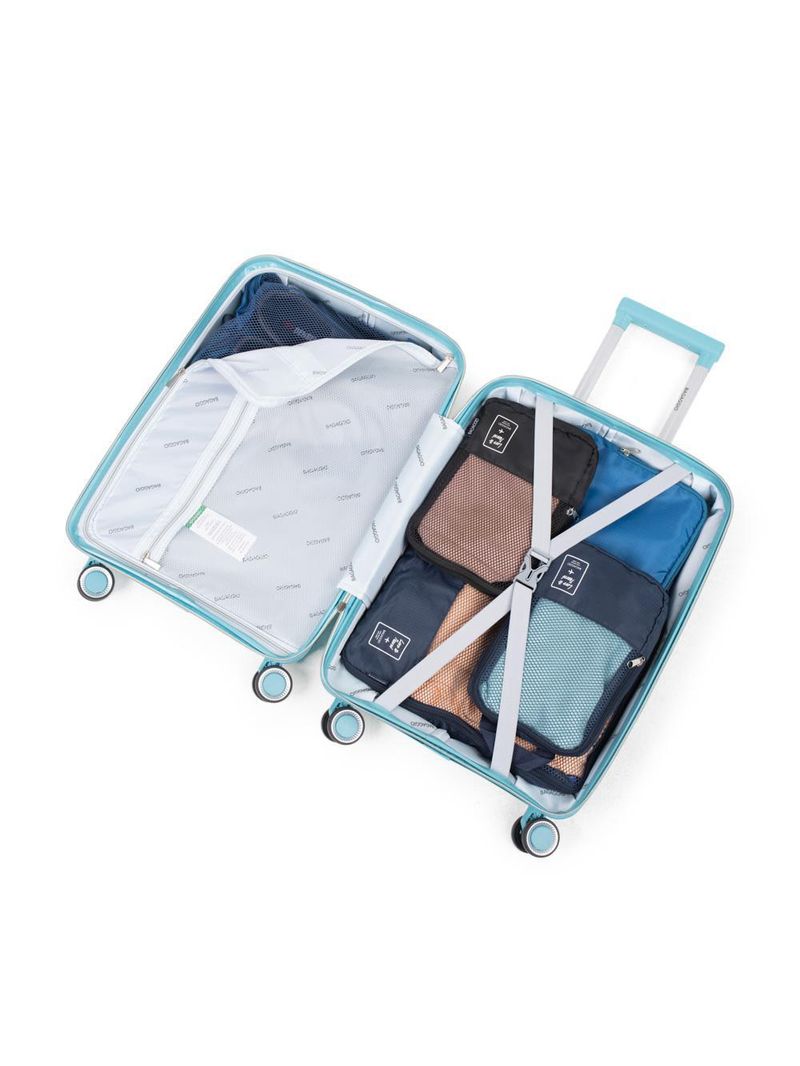 Mala de bordo de polipropileno 4 rodas malta azul claro