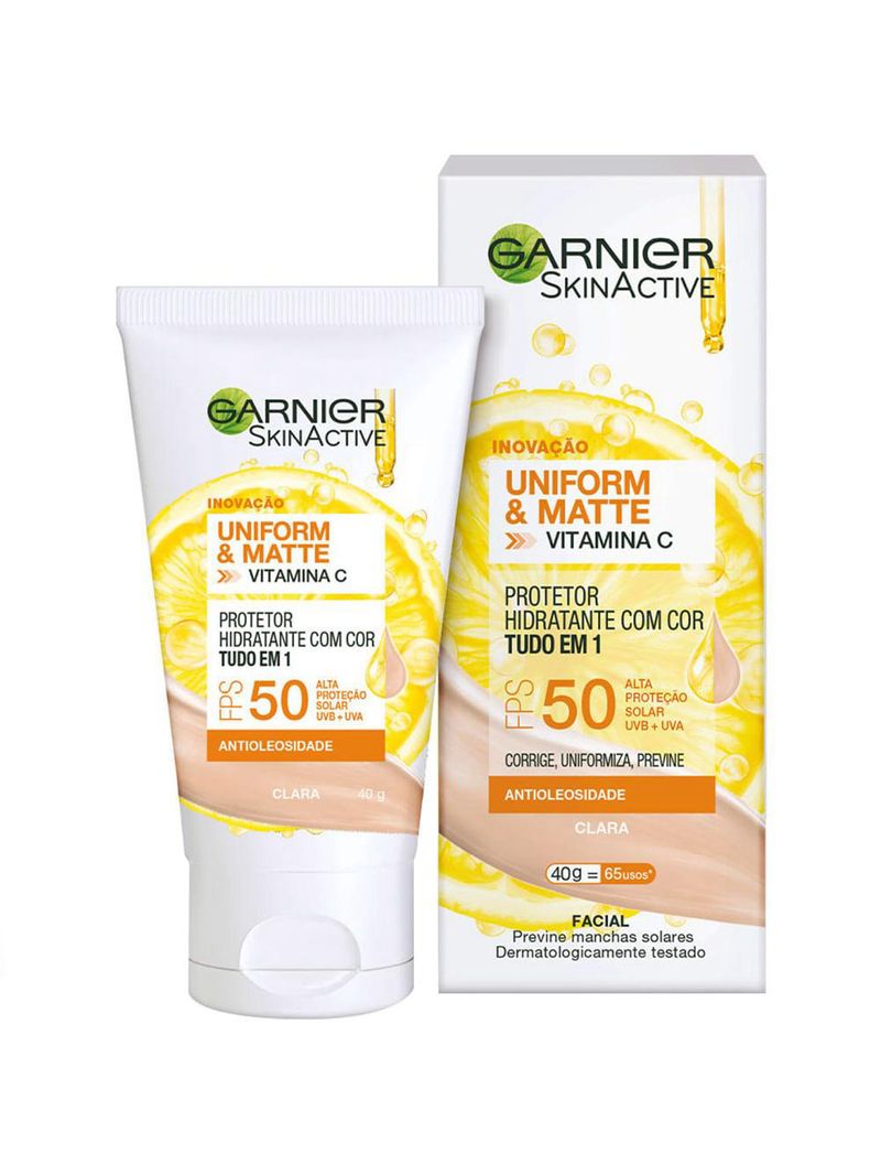 Garnier skin uniform & matte vitamina c kit – sérum + gel de limpeza + Água micelar + protetor solar cor clara