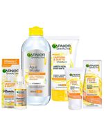 Garnier skin uniform & matte vitamina c kit – sérum + gel de limpeza + Água micelar + protetor solar cor média