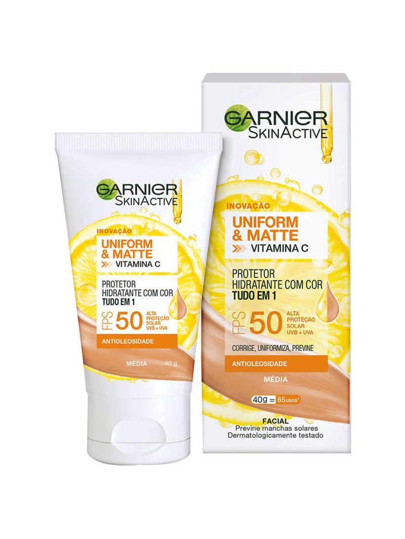 Garnier skin uniform & matte vitamina c kit – sérum + gel de limpeza + Água micelar + protetor solar cor média