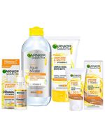 Garnier skin uniform & matte vitamina c kit – sérum + gel de limpeza + Água micelar + protetor solar cor morena