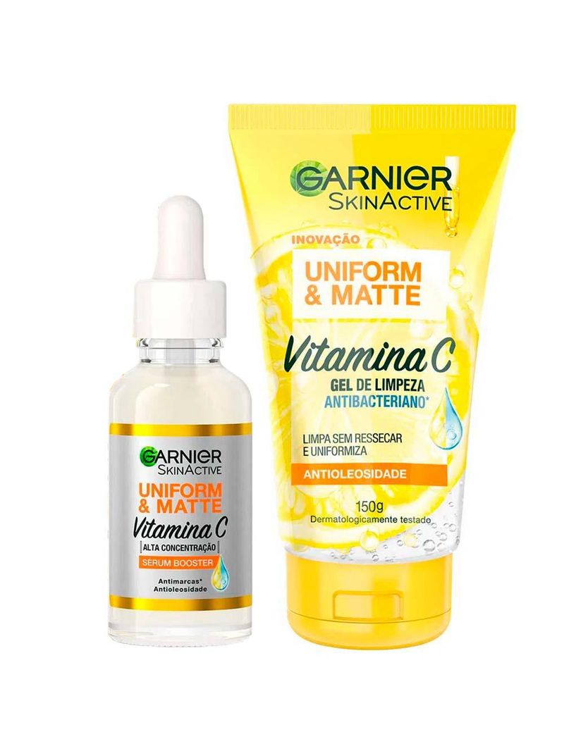 Garnier vitamina c kit – sérum facial efeito matte + gel de limpeza facial