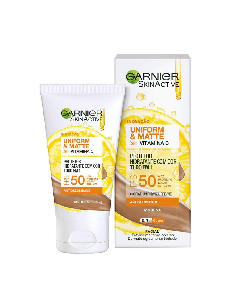 Garnier skin uniform & matte vitamina c kit – sérum facial + gel de limpeza + protetor solar fps50 cor morena