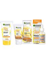Garnier skin uniform & matte vitamina c kit – sérum facial + gel de limpeza + protetor solar fps50 cor morena
