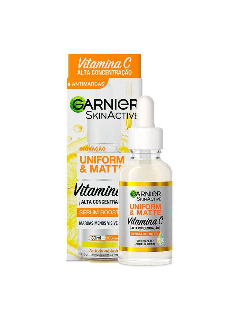 Garnier skin uniform & matte vitamina c kit – sérum facial + gel de limpeza + protetor solar fps50 cor morena