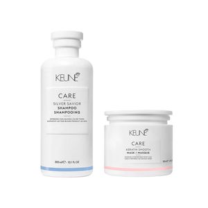 Keune silver savior + keratin smooth kit - shampoo + máscara