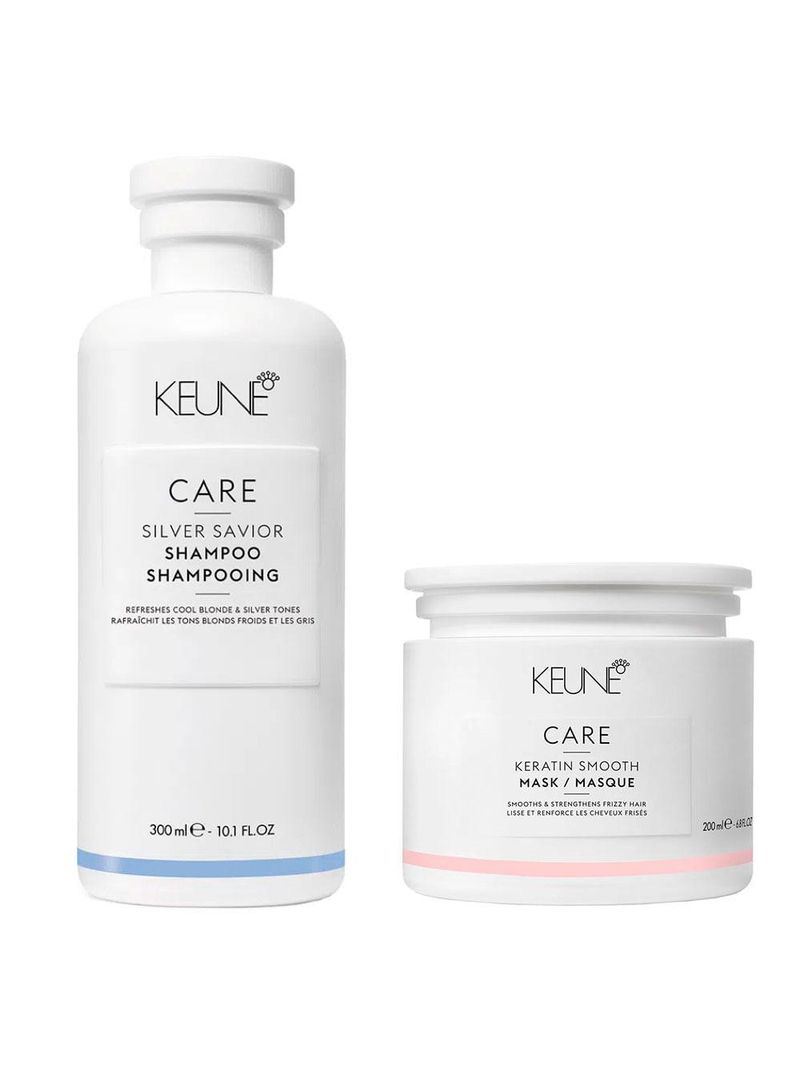 Keune silver savior + keratin smooth kit - shampoo + máscara