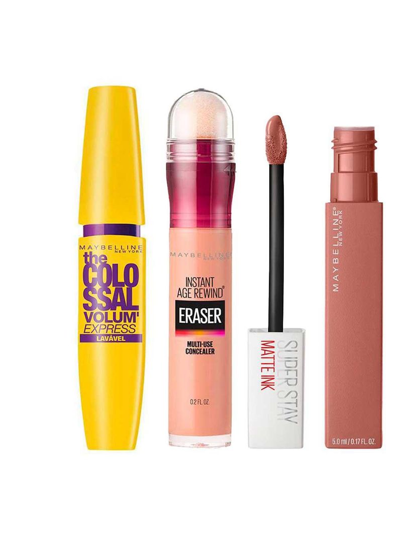 Maybelline colossal age rewind matte ink kit – máscara de cílios + corretivo + batom