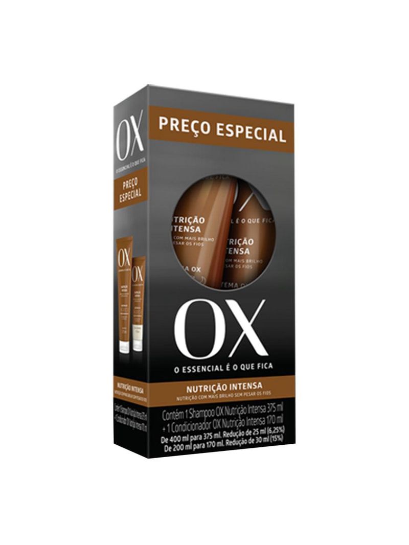 Ox cosmeticos nutrição intensa kit – shampoo 375ml + condicionador 170ml