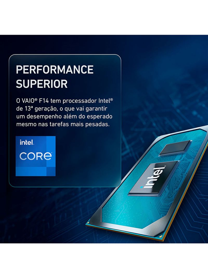 Notebook VAIO® F14 Intel® Core i5-1334U Windows 11 Home 16GB RAM 512GB SSD 14'' Full HD IPS com Fingerprint Cinza Escuro