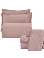 Kit coordenado grécia cobre leito + jogo de cama king bordado inglês 300 fios - 7 peças - roxo malva