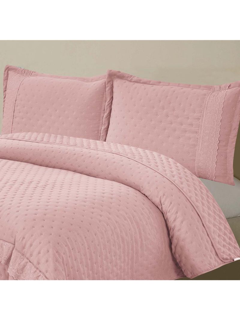 Kit coordenado grécia cobre leito + jogo de cama king bordado inglês 300 fios - 7 peças - roxo malva