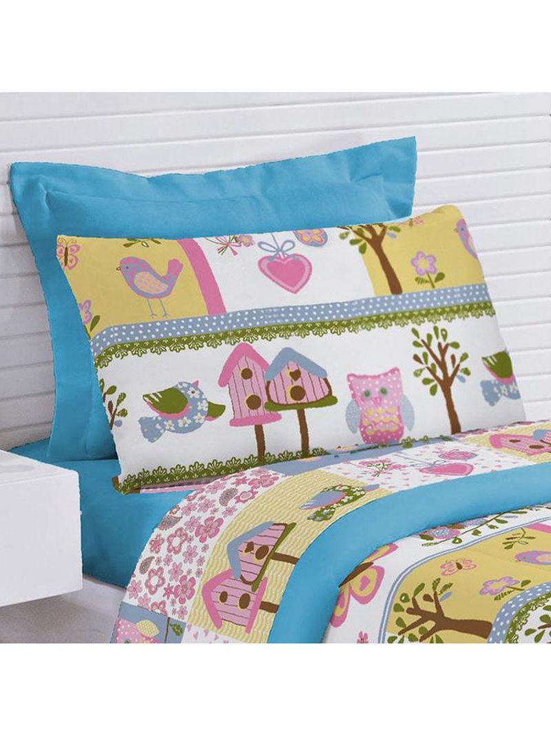 Kit edredom infantil corujinha doroty + jogo de lençol 5 peças - 100% algodão