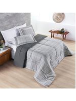 Kit edredom cobertor celi king dupla face micropercal estampado 200 fios 3 peças xadrez grid cinza - 100% poliéster
