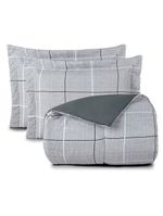 Kit edredom cobertor celi king dupla face micropercal estampado 200 fios 3 peças xadrez grid cinza - 100% poliéster