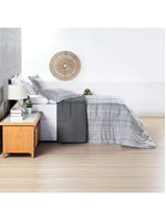 Kit edredom cobertor celi king dupla face micropercal estampado 200 fios 3 peças xadrez grid cinza - 100% poliéster