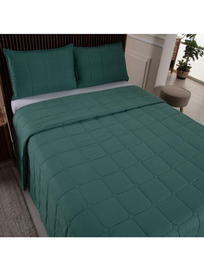 Kit cobre leito colcha speciale casal matelado toque acetinado 400 fios 3 peças verde