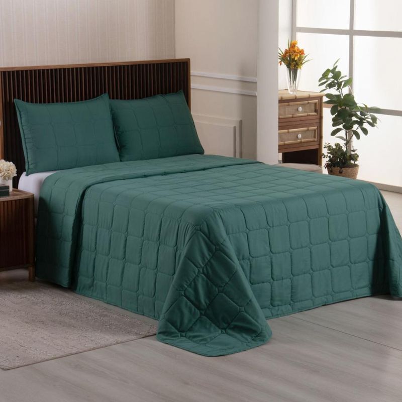 Kit cobre leito colcha speciale casal matelado toque acetinado 400 fios 3 peças verde
