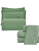 Kit coordenado grécia cobre leito + jogo de cama king bordado inglês 300 fios - 7 peças - verde
