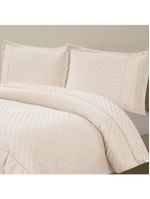 Kit coordenado grécia cobre leito + jogo de cama casal padrão bordado inglês 300 fios - 7 peças - bege