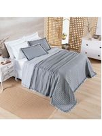 Kit cobre leito colcha vitta king matelado c/ babadinhos 200 fios 3 peças cinza