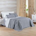 Kit cobre leito colcha vitta king matelado c/ babadinhos 200 fios 3 peças cinza