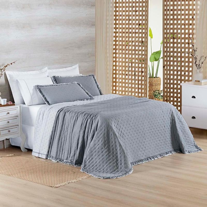 Kit cobre leito colcha vitta king matelado c/ babadinhos 200 fios 3 peças cinza