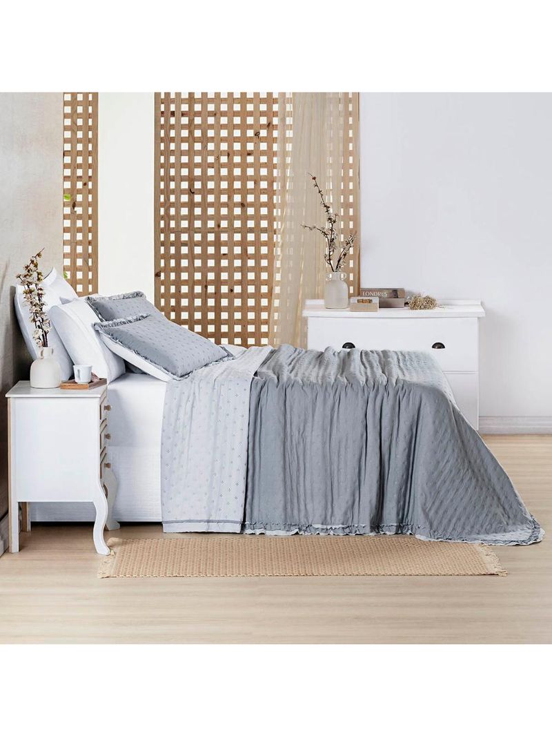 Kit cobre leito colcha vitta king matelado c/ babadinhos 200 fios 3 peças cinza