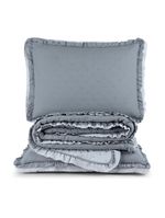 Kit cobre leito colcha vitta king matelado c/ babadinhos 200 fios 3 peças cinza