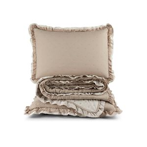 Kit cobre leito colcha vitta king matelado c/ babadinhos 200 fios 3 peças bege