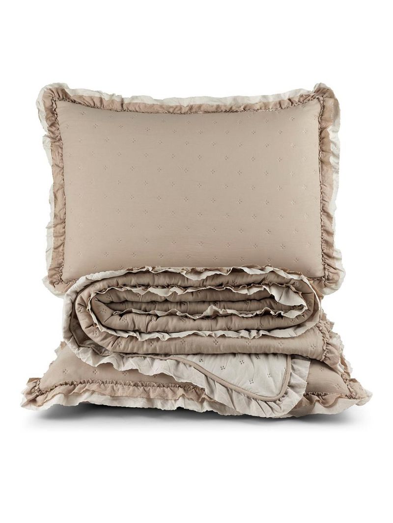 Kit cobre leito colcha vitta king matelado c/ babadinhos 200 fios 3 peças bege