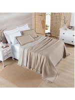 Kit cobre leito colcha vitta king matelado c/ babadinhos 200 fios 3 peças bege