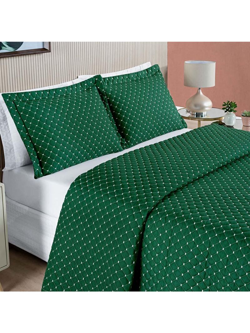 Kit cobre leito colcha vênus casal dupla face micropercal 200 fios liso 3 peças - verde esmeralda
