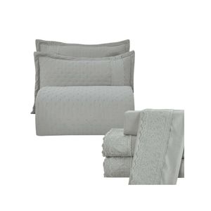 Kit coordenado grécia cobre leito + jogo de cama king bordado inglês 300 fios - 7 peças - cinza