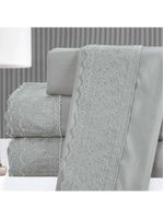 Kit coordenado grécia cobre leito + jogo de cama king bordado inglês 300 fios - 7 peças - cinza