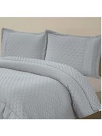 Kit coordenado grécia cobre leito + jogo de cama king bordado inglês 300 fios - 7 peças - cinza