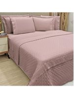 Kit coordenado grécia cobre leito + jogo de cama casal padrão bordado inglês 300 fios - 7 peças - roxo malva