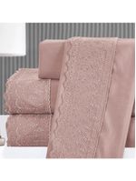 Kit coordenado grécia cobre leito + jogo de cama casal padrão bordado inglês 300 fios - 7 peças - roxo malva