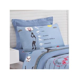 Kit edredom infantil fenômeno esportes + jogo de lençol 5 peças - azul - 100% algodão