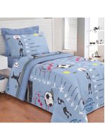 Kit edredom infantil fenômeno esportes + jogo de lençol 5 peças - azul - 100% algodão