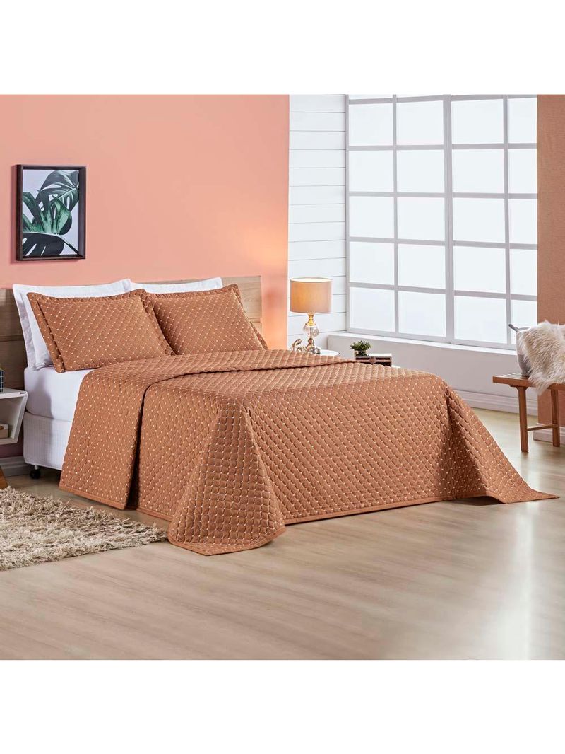 Kit cobre leito colcha vênus queen dupla face micropercal 200 fios liso 3 peças - terracota