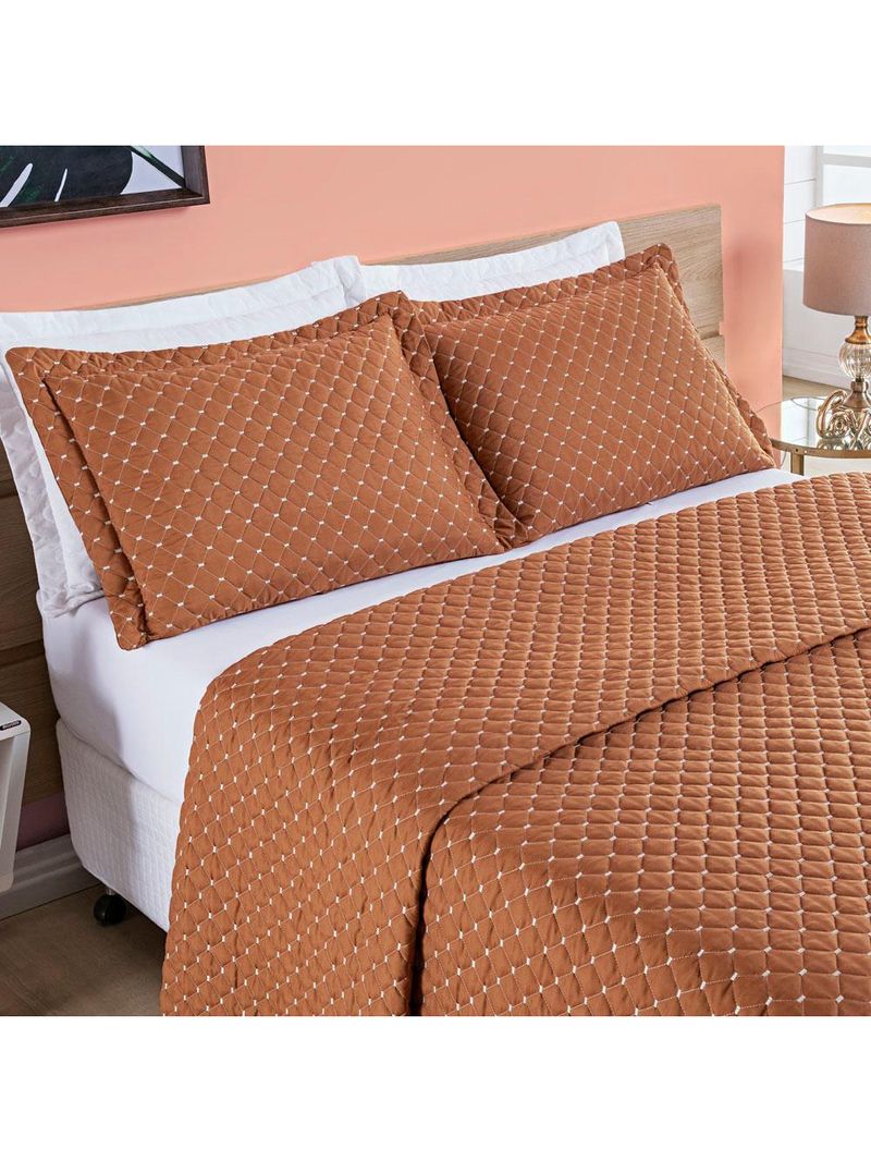 Kit cobre leito colcha vênus queen dupla face micropercal 200 fios liso 3 peças - terracota