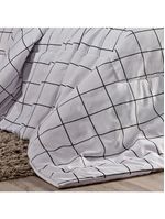 Kit edredom square solteiro quadriculado percal 180 fios 2 peças - branco